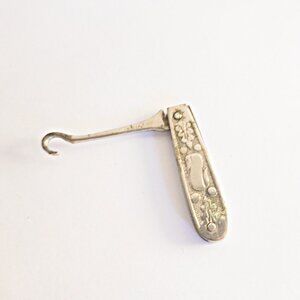 Victorian Style Button Hook Silver Colored Ladies Dressing Accessory Display